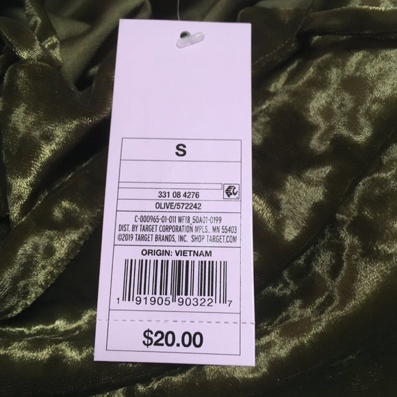 Wild Fable Women’s Ruched Spaghetti Strap Crushed Velvet Dress Olive NWT Sz S - Picture 8 of 8